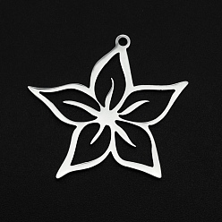 Stainless Steel Color 201 Stainless Steel Pendants, Laser Cut, Hollow, Flower, Stainless Steel Color, 31x29x1mm, Hole: 1.6mm