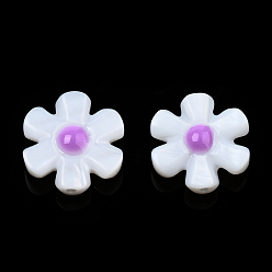Orchid Natural Freshwater Shell Enamel Beads, Flower, Orchid, 12x12x4mm, Hole: 0.8mm