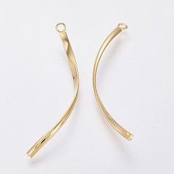 Real 18K Gold Plated 304 Stainless Steel Pendants, Twist, Real 18K Gold Plated, 40x2x1mm, Hole: 1.6mm