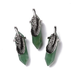 Green Aventurine Natural Green Aventurine Pendants, with Antique Silver Tone Brass Findings, Cadmium Free & Lead Free, Double Terminal Pointed Bullet with Leaf, 44~47x14~15x14~15mm, Hole: 6.2x3.5mm