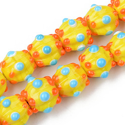 Amarillo Hilos de abalorios de murano hechos a mano, desigual, perlas corrugados, rondo, amarillo, 14x14x12 mm, agujero: 1.5 mm, sobre 45 unidades / cadena, 25.20 pulgada (64 cm)