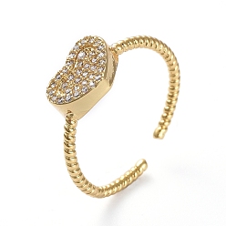 Oro Anillos de dedo del puño de bronce ajustable, con micro allanar zirconia cúbico, corazón, Claro, dorado, tamaño de 7, 17.1 mm