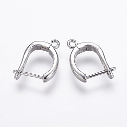 Real Platinum Plated Brass Hoop Earring Findings with Latch Back Closure, Real Platinum Plated, 20x14x3.5mm, Hole: 1.5mm, Pin: 1mm