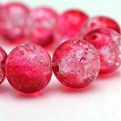 Roja Hornear pintado hebras de perlas de vidrio craquelado, rondo, rojo, 4 mm, agujero: 1.1~1.3 mm, sobre 200 unidades / cadena, 31.4 pulgada