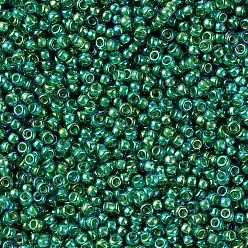 (RR354) Chartreuse Lined Green AB Cuentas de rocailles redondas miyuki, granos de la semilla japonés, (rr 354) chartreuse rayado verde ab, 11/0, 2x1.3 mm, Agujero: 0.8 mm, sobre 5500 unidades / 50 g