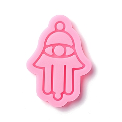 Hot Pink Hamsa Hand/Hand of Miriam Pendant Silicone Molds, Resin Casting Molds, for UV Resin & Epoxy Resin Jewelry Making, Hot Pink, 73x52x8mm, Hole: 5mm