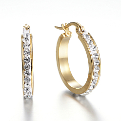  304 Stainless Steel Hoop Earrings, with Polymer Clay and Rhinestone, Ring, Golden, Crystal, 22x21x3.5mm, Pin: 1x0.8mm