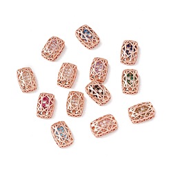 Mixed Color Eco-friendly Brass Micro Pave Cubic Zirconia Multi-strand Links, Rack Plating, Cadmium Free & Lead Free, Rectangle, Rose Gold, Mixed Color, 14x10x5mm, Hole: 1.2mm