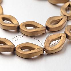 Golden Plated Electroplate Non-magnetic Synthetic Hematite Bead Strands, Frosted, Golden Plated, 16x10x4mm, Hole: 1mm, about 26pcs/strand, 15.7 inch