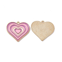Pink Alloy Pendants, with Enamel, Heart Charm, Golden, Pink, 25x26x1.5mm, Hole: 1.8mm