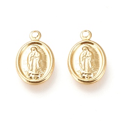 Real 20K Gold Plated Brass Lady of Guadalupe Charms, with Jump Rings, Long-Lasting Plated, Oval with Virgin Mary, Real 18K Gold Plated, 12.5x8x1mm, Hole: 1mm