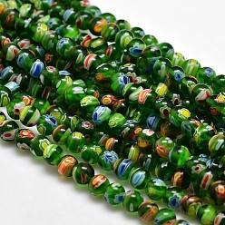 Green Round Millefiori Glass Beads Strands, Green, 6mm, Hole: 1mm, about 67pcs/strand, 14.7 inch