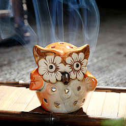Orange Ceramic Candle Holder Oil Burner, Essential Oil Incense Aroma Diffuser, Owl Shape, Orange, 7.4x7.5cm