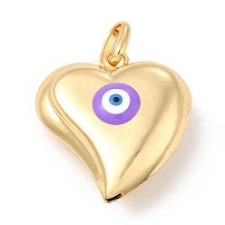 Dark Orchid Brass Pendants, with Enamel, Real 18K Gold Plated, Long-Lasting Plated, Heart with Evil Eye Charm, Dark Orchid, 33x30x12mm, Hole: 8.5x5mm