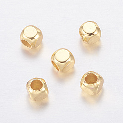 Golden Brass Beads, Long-Lasting Plated, Cube, Golden, 3x3x3mm, Hole: 1.5mm