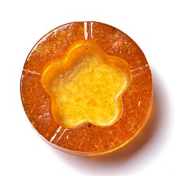 Citrine Resin with Natural Citrine Chip Stones Ashtray, Home OFFice Tabletop Decoration, Flat Round with Flower, 104x32mm, Inner Diameter: 61x68mm