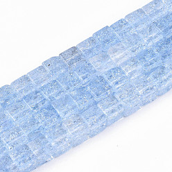 Cornflower Blue Crackle Glass Beads, Dyed & Heated, Square, Cornflower Blue, 6x6x6mm, Hole: 1.4mm, about 60~61pcs/strand, 14.96 inch(38cm)
