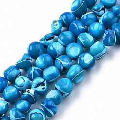 Bleu Ciel Foncé Brins de perles de coquille de trochid / trochus shell, teint, nuggets, bleu profond du ciel, 7~12x5~10x4~8mm, Trou: 1mm, Environ 60~64 pcs/chapelet, 15.16 pouces ~ 15.75 pouces (38.5~40 cm)