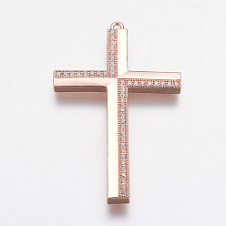 Real Rose Gold Plated Brass Micro Pave Cubic Zirconia Big Pendants, Long-Lasting Plated, Cross, Real Rose Gold Plated, 53.5x32x3mm, Hole: 1.5mm