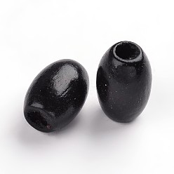 Black Lead Free Natural Wood Beads, Oval, Nice for Children's Day Gift Making, Dyed, Black, Size: about 8mm wide, 12mm long, hole: 3mm, about 4000pcs/1000g