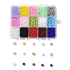 Mixed Color 375G 15 Colors Glass Seed Beads, Opaque Colours, Round, Mixed Color, 6/0, 4~5x2.5~4.5mm, Hole: 1.2~1.5mm, 25g/color