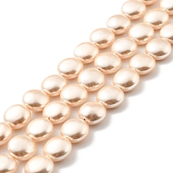 Bisque Electroplated Shell Pearl Beads Strands, Polished, Flat Round, Bisque, 9.5~10x5~5.5mm, Hole: 1mm, about 41pcs/strand, 16.14 inch(41cm)