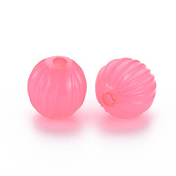 Hot Pink Imitation Jelly Acrylic Beads, Corrugated Beads, Round, Hot Pink, 14x13mm, Hole: 2.5mm, about 356pcs/500g