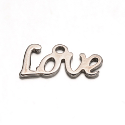 Stainless Steel Color 304 Stainless Steel Charms, Word Love, Stainless Steel Color, 12.2x6.5x0.8mm, Hole: 1.2mm
