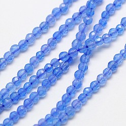 Cornflower Blue Natural Blue Agate Beads Strands, Faceted Round, Dyed, Cornflower Blue, 3mm, Hole: 0.8mm, about 131pcs/strand, 15.5 inch