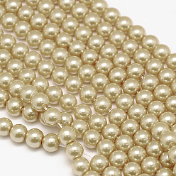 Kaki Foncé Brins de perles rondes en verre teinté écologique, Grade a, cordon en coton fileté, kaki foncé, 8mm, Trou: 0.7~1.1mm, Environ 52 pcs/chapelet, 15 pouce