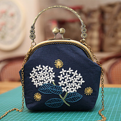 Prussian Blue DIY Kiss Lock Coin Purse Embroidery Kit, Including Embroidered Fabric, Embroidery Needles & Thread, Metal Purse Handle, Dandelion Pattern, Prussian Blue, 210x165x40mm