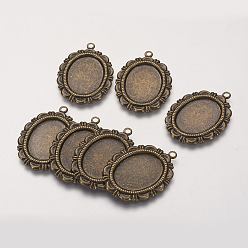 Antique Bronze Brass Pendant Cabochon Settings, DIY Findings for Jewelry Making, Oval, Antique Bronze, Tray: 13x17.5mm, 20x28x1mm, Hole: 2mm