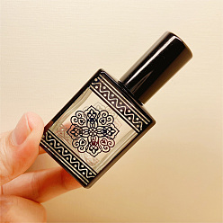 Negro Botellas de spray de bomba de vidrio con patrón floral, botella recargable de perfume, negro, 7.85x3.65x2.9 cm, capacidad: 15 ml (0.51 fl. oz)