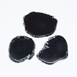 Noir Agate naturelle tranches grands pendentifs, teint, nuggets, noir, 31~60x54~100x5~12mm, Trou: 2mm