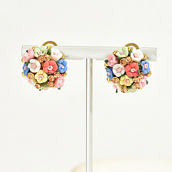 Coloré Boucles d'oreilles créoles en forme de fleur en plastique avec zircone cubique, boucles d'oreilles en alliage plaqué or véritable, colorées, 3mm