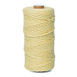 Light Yellow 100M Round Cotton Braided Cord, for DIY Handmade Tassel Embroidery Craft, Light Yellow, 3mm, about 109.36 Yards(100m)/Roll