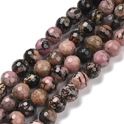 Rhodonite Natural Rhodonite Beads Strands, Faceted(128 Facets), Round, 8mm, Hole: 1.2mm, about 47pcs/strand, 14.76''(37.5cm)