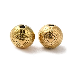 Chapado en Oro Real 18K 304 bolas de acero inoxidable, plano y redondo con corazón, real 18 k chapado en oro, 7x6.5 mm, agujero: 1.4 mm