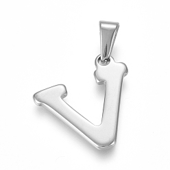 Letter V 304 Stainless Steel Pendants, Stainless Steel Color, Initial Letter.V, 19.5x19.5x1.8mm, Hole: 3x7mm