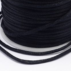 Noir Polyester cordon, cordon de rattail satiné, pour la fabrication de bijoux en perles, nouage chinois, noir, 2 mm, environ 100 mètres / rouleau
