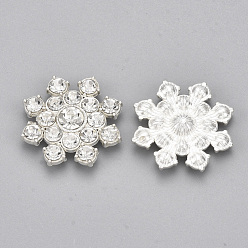 Silver Alloy Acrylic Rhinestone Cabochons, Faceted, Flower, Clear, Silver, 23.5x5mm