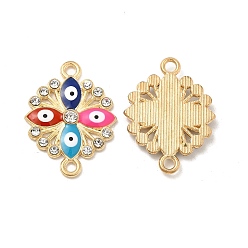 Light Gold Colorful Evil Eye Alloy Enamel Connector Charms, Flower Links with Crystal Rhinestone, Nickel, Light Gold, 17x23x2.5mm, Hole: 1.8mm