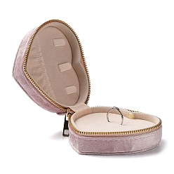 Pink Сердечные бархатные коробки для хранения ювелирных изделий на молнии, дорожный футляр-органайзер для украшений, для ожерелья, кольцо серьги держатель, розовые, 9.5x10.4x4.3 см