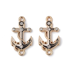 Black Alloy Enamel Connector Charms, Anchor Links with Crystal Rhinestone, Light Gold, Cadmium Free & Nickel Free & Lead Free, Black, 23x12x2mm, Hole: 1.6mm