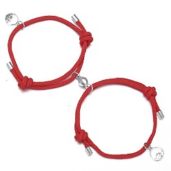 Round 2Pcs Magnetic Alloy Matching Charm Bracelets Set, Adjustable Couple Bracelets for Valentine's Day, Red, Round, 11-3/4 inch(30cm)