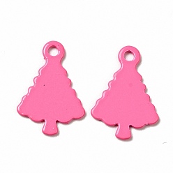 Hot Pink Spray Painted 201 Stainless Steel Charms, Christams Tree Charms, Hot Pink, 14x9.5x1mm, Hole: 1.2mm