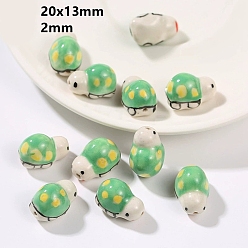 Tortoise Pearlized Handmade Porcelain Beads, Animal Theme, Tortoise, 20x13mm, Hole: 2mm