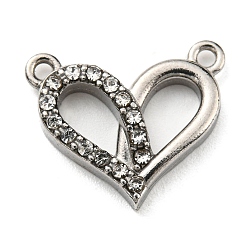 Stainless Steel Color 304 Stainless Steel Pendants with Crystal Rhinestone, Heart Charms, Stainless Steel Color, 13x15.5x3mm, Hole: 1.2mm