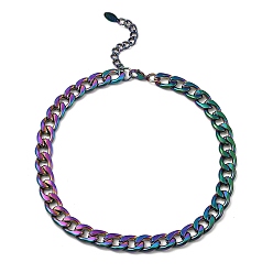Rainbow Color 304 acier inoxydable Cuban Link collier de chaîne, couleur arc en ciel, 16~16-1/8 pouce (40.5~41 cm)