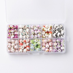 Mixed Color 1 Box Ten Color Handmade Printed Porcelain Beads, Round, Mixed Color, 8mm, Hole: 2mm, about 20pcs/color, about 200pcs/box
